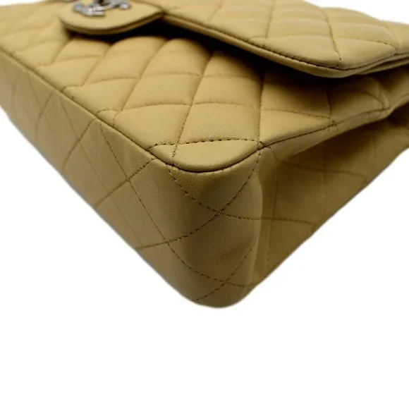 CHANEL  Classic Medium Double Flap Quilted Leather Shoulder Bag Beige - Picture 10 of 13